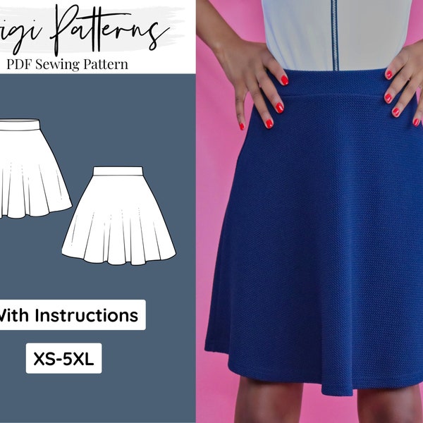 High Waist Skater Skirt Sewing Pattern | Flare Skirt Pattern | Skirt Pattern For Women Pdf | Flowy Skirt Pattern | Instant Download | XS-5XL