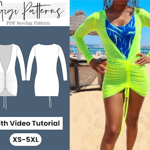 Long Sleeves Swimsuit Coverup Pattern | Beach Coverup Pattern | Swimsuit Sewing Pattern | Women Swimwear Pattern | Instant Download XS-5XL