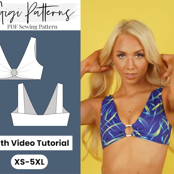 Swimsuit Pattern Pdf | O-Ring Crop Top Pattern | Bikini Top Pattern | Halter Top Pattern | Bralette Pattern Pdf | Plus Size Bikini XS-5XL