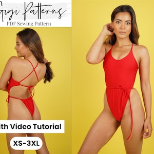 High Cut One Piece Swimsuit Sewing Pattern: Women&#39;s PDF (XS-3XL)