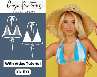Swimsuit Pattern Triangle Bikini Top Color Block Gigipatterns // Bikini Top Pattern PDF, Pdf Sewing Patterns, Sewing Pattern Pdf