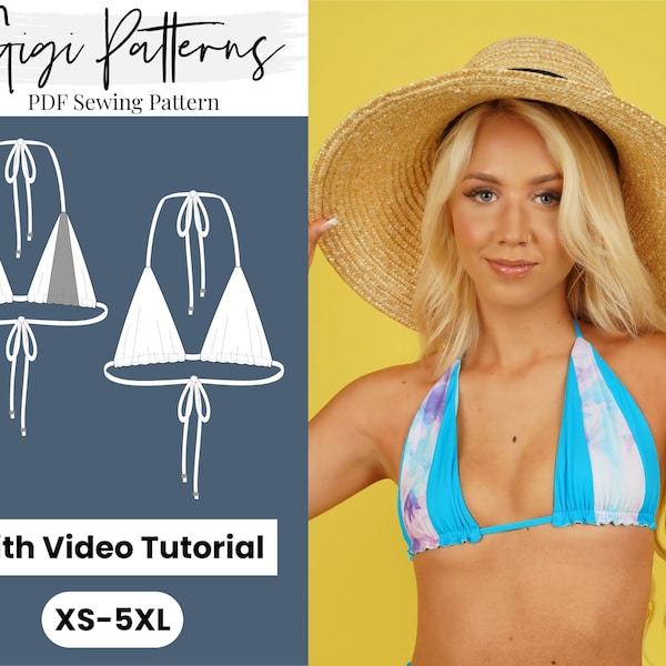 Patron de maillot de bain haut de bikini triangle Gigipatterns // Patron de haut de bikini PDF, Pdf Patrons de couture, Patron de couture Pdf