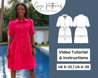 Tiered Shirt Dress Sewing Pattern: Button Front Blouse (PDF Pattern)