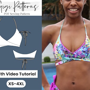 Bikini Top Pdf Schnittmuster | PDF Badeanzug Nähanleitung | Bikini Top Muster | Cross Over Bikinioberteil | Schwimmen Schnittmuster | Wendbares Bikini-Oberteil