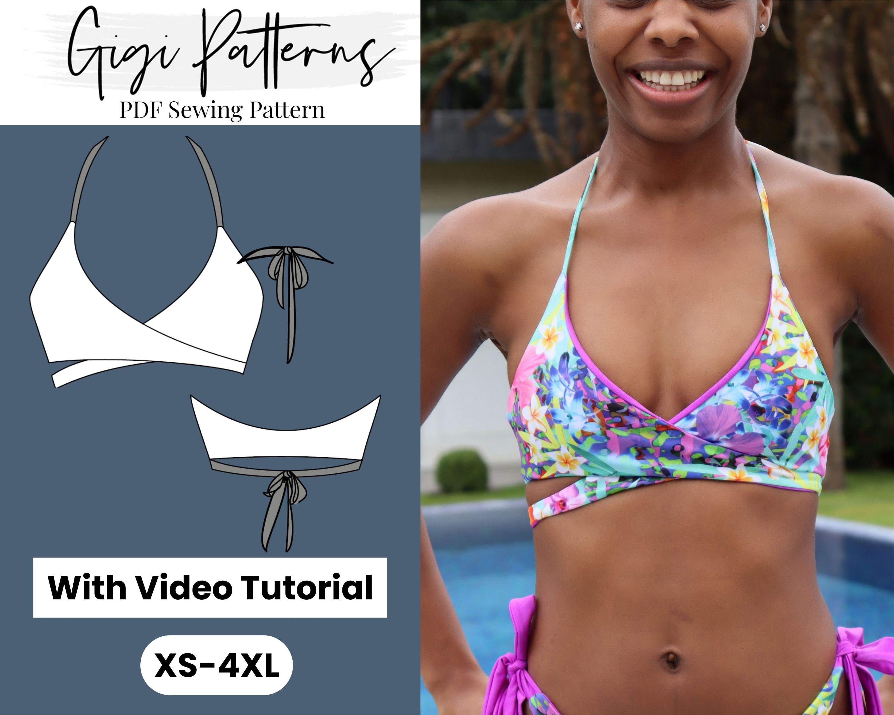 Bikini Top Pdf Pattern PDF Swimsuit Pattern Bikini Top Pattern Cross Over Bikini  Top Swim Sewing Pattern Reversible Bikini Top 