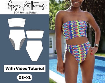 Women Swimwear Sewing Pattern | Bandeau Top Bikini Pattern | High Cut | High Waist Bikini Bottom | Swimwear Pattern | Swimsuit Pattern Pdf