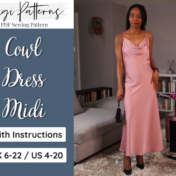 Cowl Neck Slip Dress Pattern - for Reception, Homecoming, and Engagement Dresses | Prom Dress Pattern | Midi Dress Pattern | Formal Dress