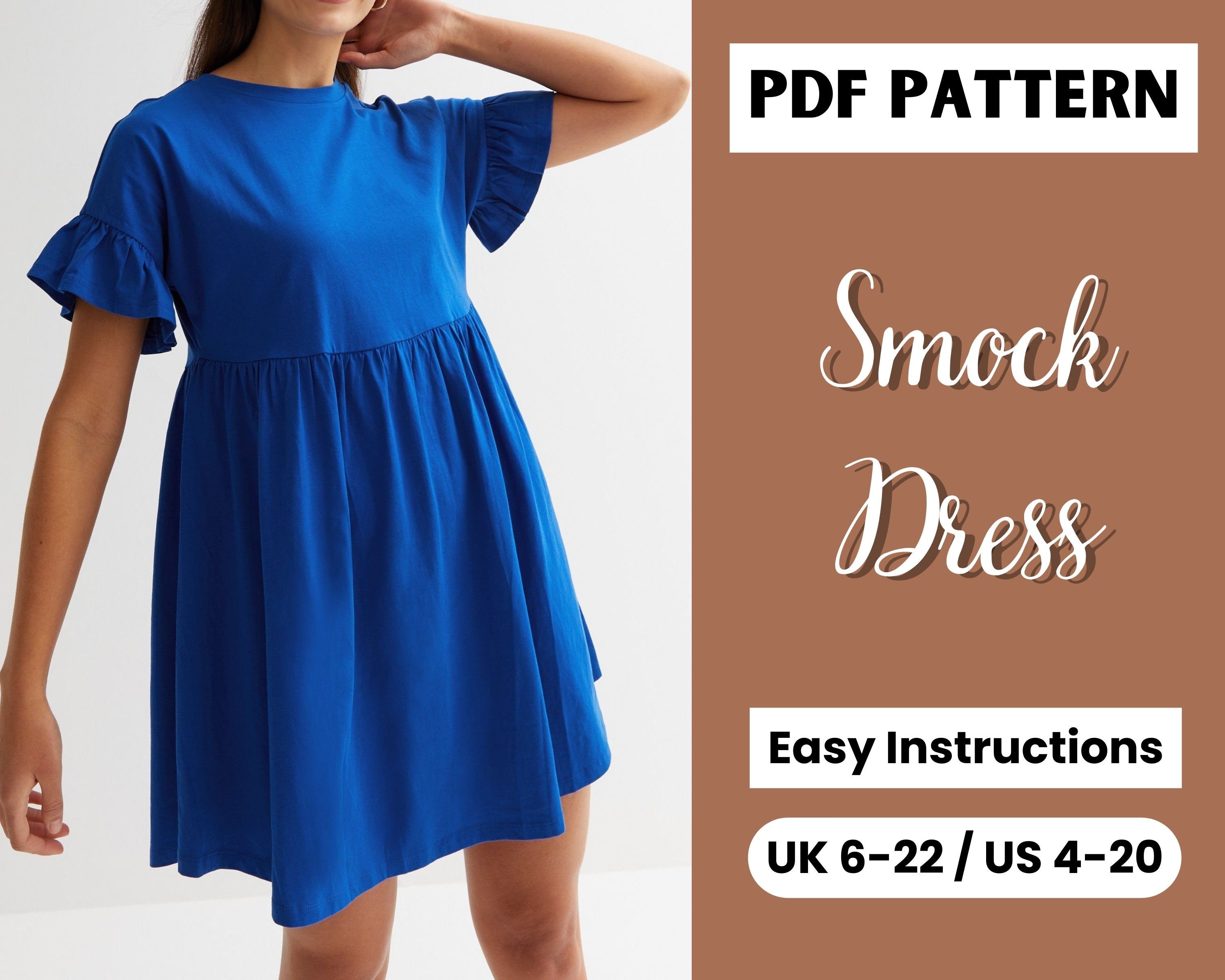 Short Sleeve Gathered Smock Dress Sewing Pattern Womens Dress