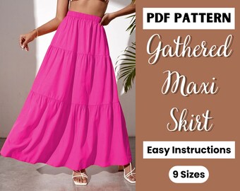 Gathered Maxi Skirt Sewing Pattern | Easy Skirt Pattern for Women | Women Skirt Pattern | Printable Sewing Pattern | Easy Digital Pdf