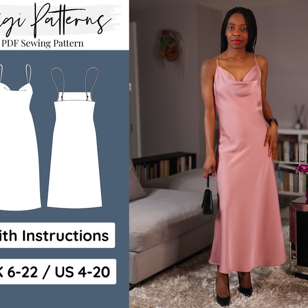 Cowl Dress Pattern | Prom Dress Pattern | Slip Dress Pattern | Easy Sewing Pattern | Midi Dress Pattern | Formal Dress Pattern - Plus Size