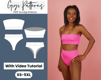 Swimsuit Pattern Pdf | Women's Bandeau Bikini Top | High Waisted High Cut Bikini Bottom | Diy Bikini, Pdf Bikini Pattern, Swimwear Pattern