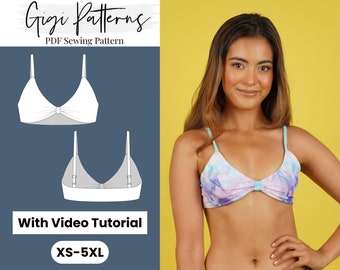 Swimsuit Pattern | Knot Front Bikini Top Pattern | Pdf Sewing Pattern | Swimwear Pattern Swimsuit Pattern Pdf | Bikini Pattern Pdf XS-5XL