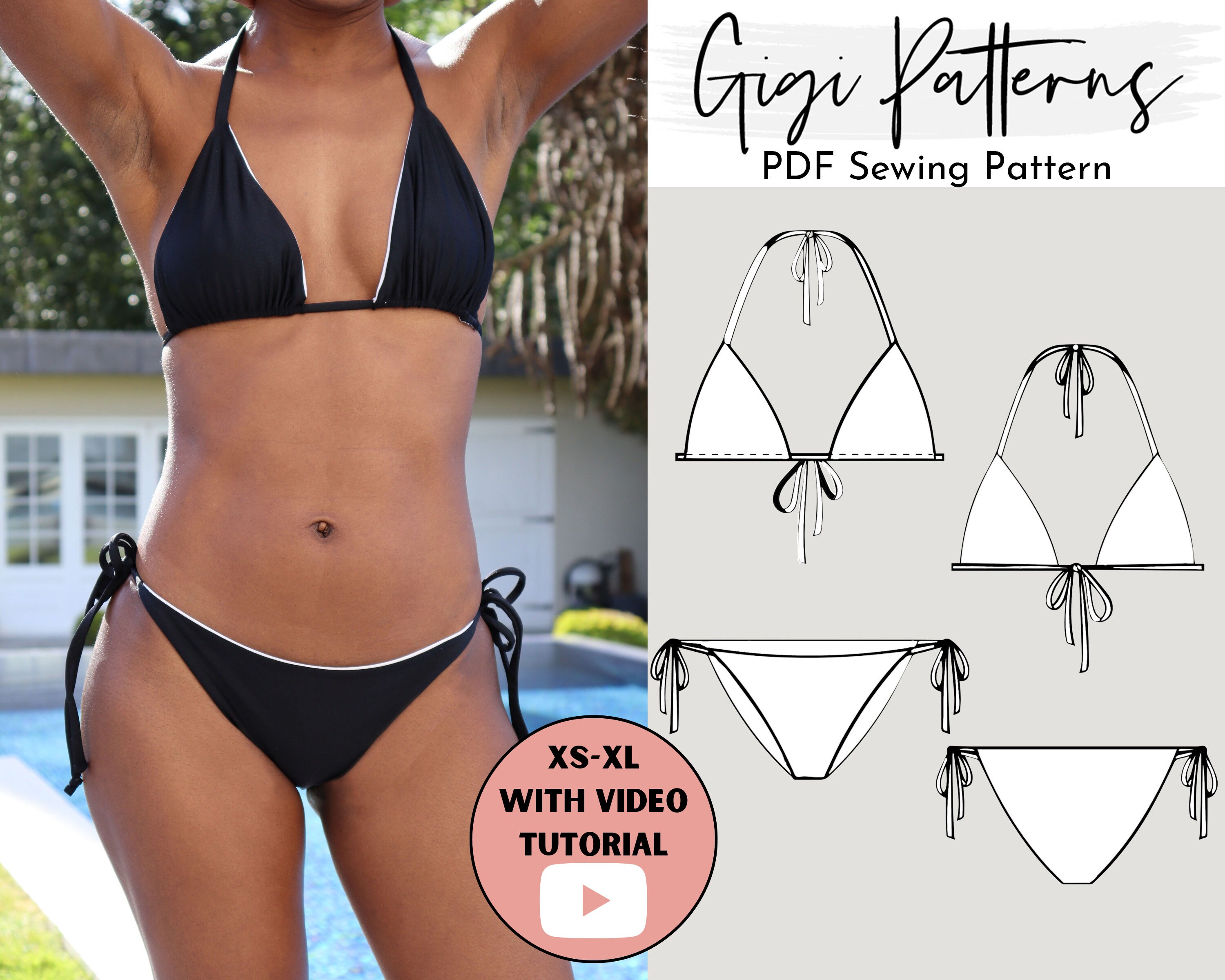 Bikini Pattern Xs/s/m/l/xl Bikini Top Pattern Bikini Bottom