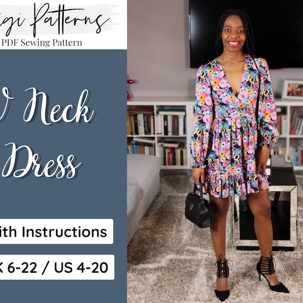 V Neck Dress Sewing Pattern | Flowy Dress Sewing Pattern | Flare Summer Dress Pattern | Fairy Dress Pattern | Patron De Couture | Plus Size