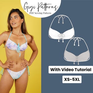 PDF Swimsuit Pattern | Drawstring Bandeau |  Bikini Top Pattern | Pdf Sewing Pattern | Swimwear Pattern | Bikini Pattern Pdf XS-5XL