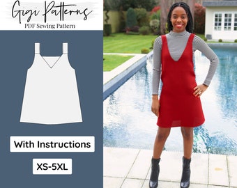 Pinafore Dress Pattern Pdf | Overall Dress Sewing Pattern For Women | Plus Size Pattern | Pinafore Apron | Dungaree Dress Pdf | XS- 5XL