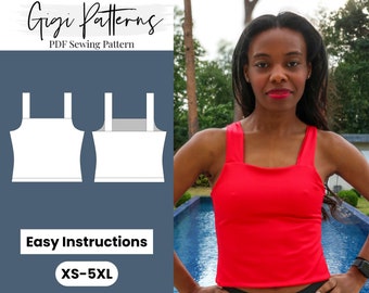 Knit Crop Tank Sewing Pattern: Ladies Top, Plus Size XS-5XL (PDF Pattern)