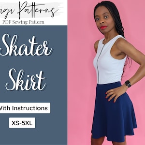 High Waist Skater Skirt Sewing Pattern | Flare Skirt Pattern | Skirt Pattern For Women Pdf | Flowy Skirt Pattern | Instant Download | XS-5XL