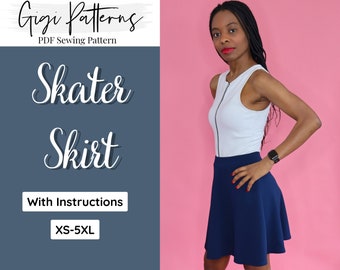 High Waist Skater Skirt Sewing Pattern | Flare Skirt Pattern | Skirt Pattern For Women Pdf | Flowy Skirt Pattern | Instant Download | XS-5XL