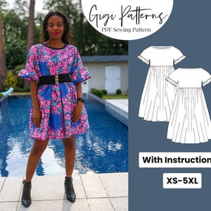 Mini Dress Pattern | Dress Patterns For Women | Smock Dress Pattern | Basic Midi Dress Pattern | Gathered Smock Dress | Plus Size Pattern