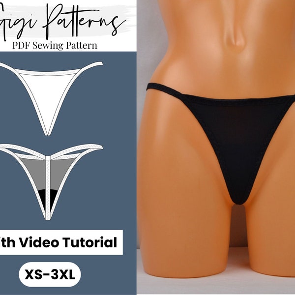 Lingerie Pattern, Sewing Patterns, Tanga Brazilian Micro G-String Thong Lingerie Pattern, Women's PDF Lingerie Patterns