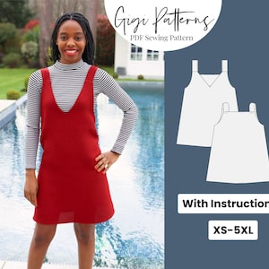 Pinafore Dress Pattern Pdf | Overall Dress Sewing Pattern For Women | Plus Size Pattern | Pinafore Apron | Dungaree Dress Pdf | XS- 5XL