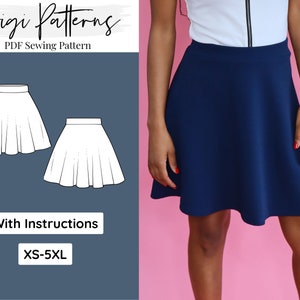 High Waist Skater Skirt Sewing Pattern | Flare Skirt Pattern | Skirt Pattern For Women Pdf | Flowy Skirt Pattern | Instant Download | XS-5XL