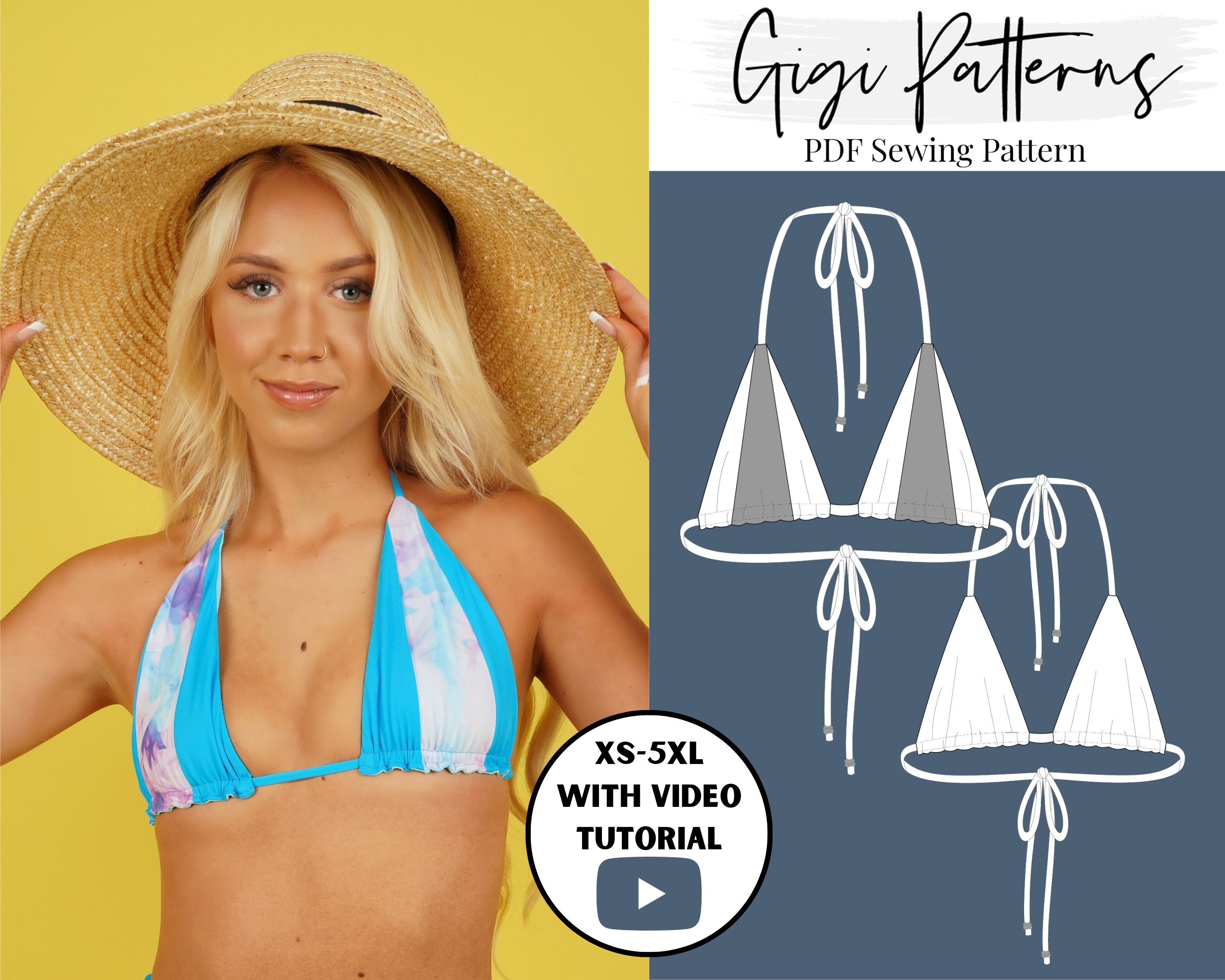 Swimsuit Pattern Triangle Bikini Top Color Block Gigipatterns - Etsy Hong  Kong