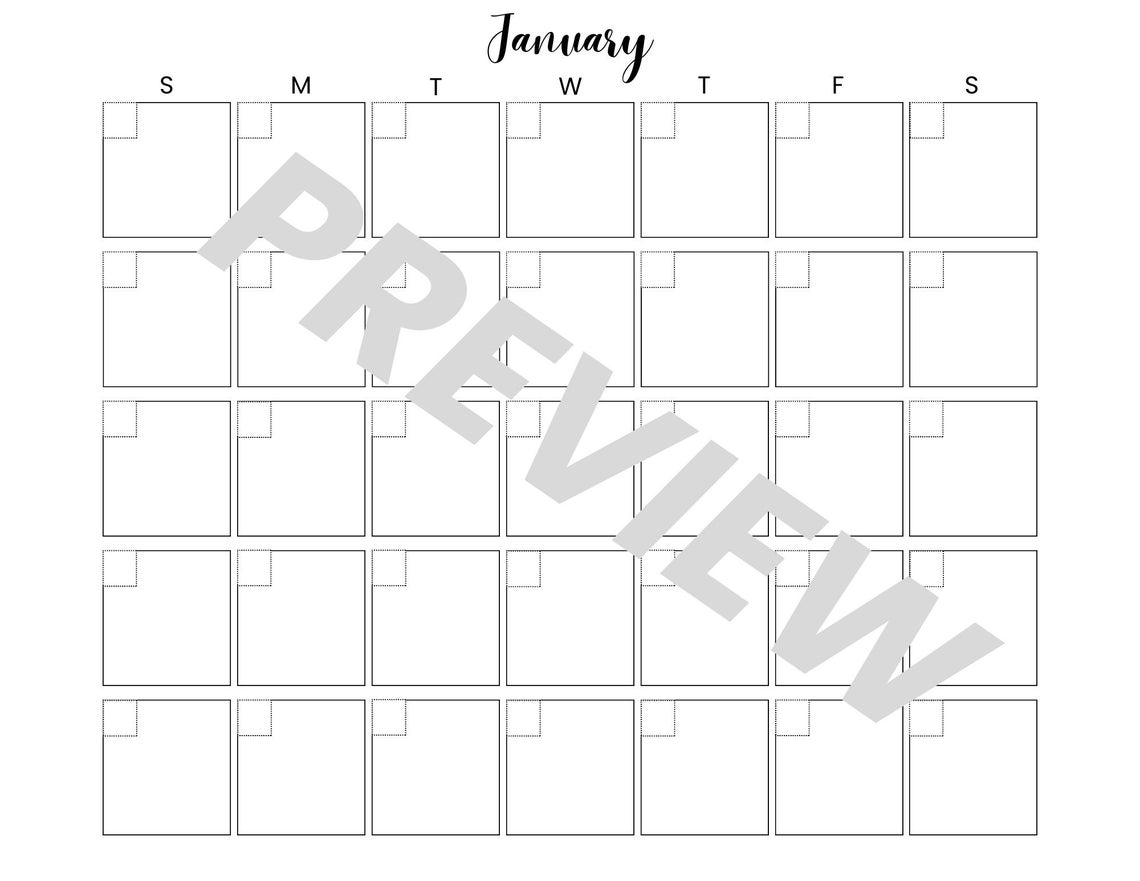 12 Month Blank Minimal Calendar Printable Blank Monthly - Etsy