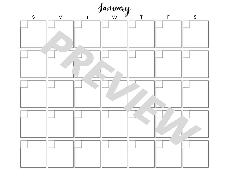 12 Month Blank Minimal Calendar Printable Blank Monthly - Etsy