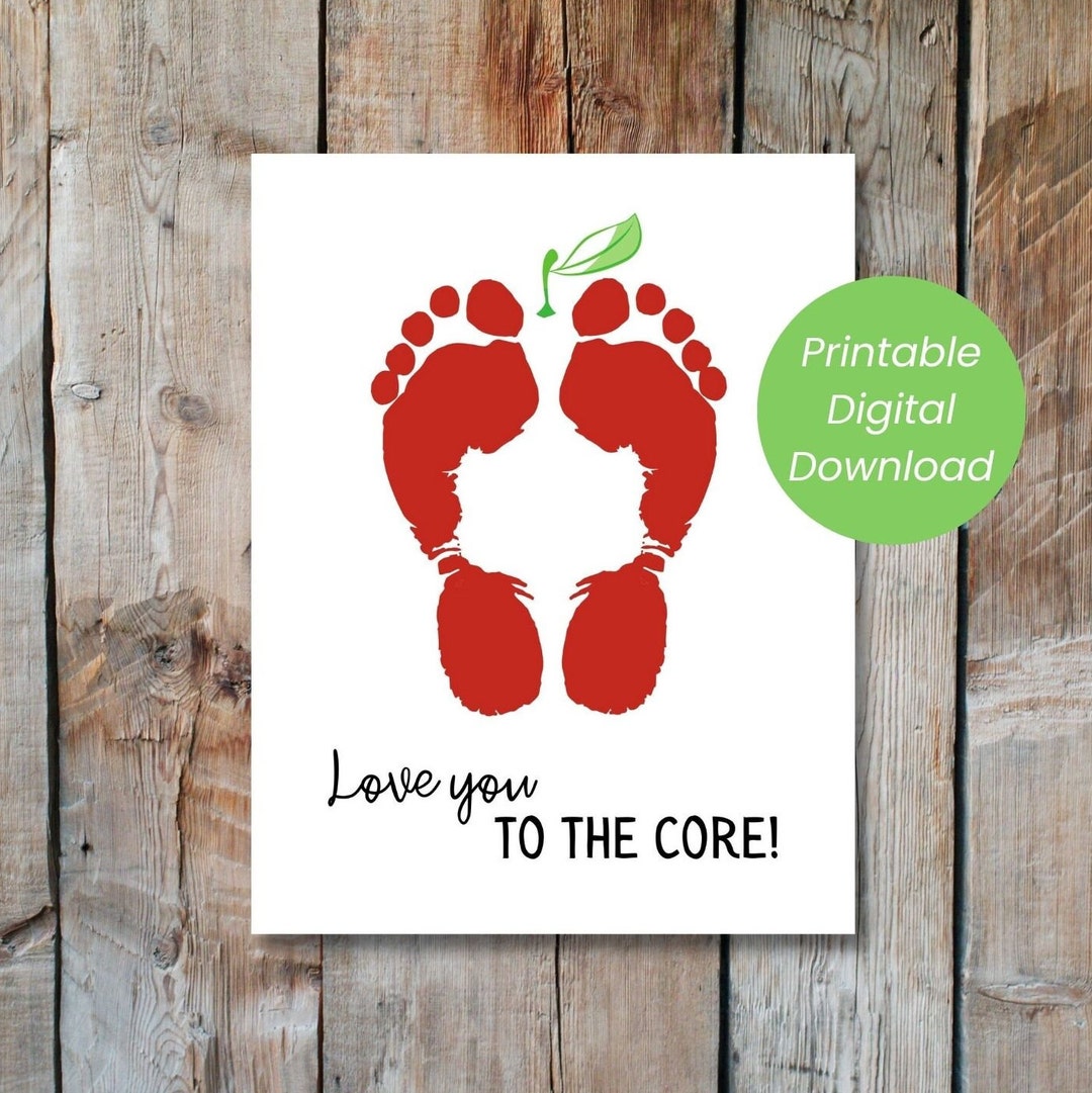 Love You to the Core Apple Footprint Art, Footprint Kids Art, Footprint