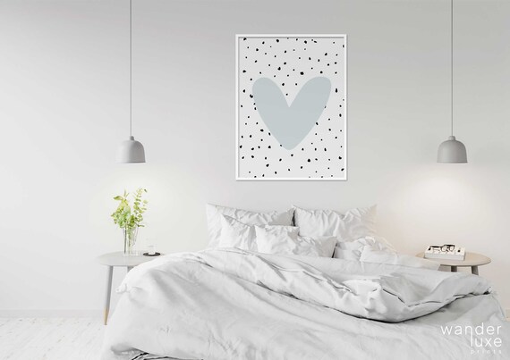 Speckled Blue Heart Printable Art Kids Art Print Pastel Blue Print Modern Art Print Nursery Art Polka Dot Kids Print Instant Download