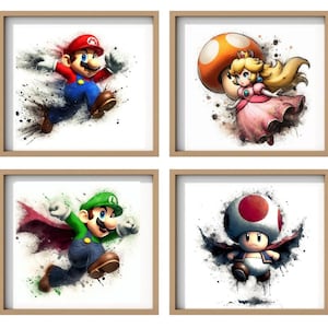 Super Mario Brothers, Original Kunst, Aquarell, Poster, Sofort Download, Wandkunst, Kinderzimmer, Madhatter, Print, Cut, Rahmen, Quadrat