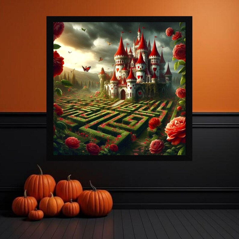 Turret And Roses Alice in Wonderland Castle Original Art, Instant Download, Wall Art ...