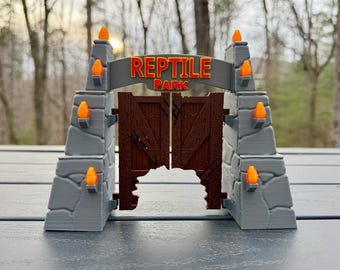 Custom Jurassic Gate | Reptile Park OR Gecko Park for Enclosures | Optional Hide | Fun Pet Habitat Decor Lizard Snake Frog & More