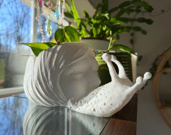 Slug Girl Planter | Horror Snail Head Anime Junji Ito Inspired Pot | Includes Drainage | Plant Decor