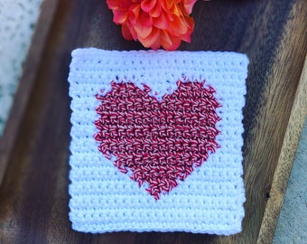 Heart Crochet Pattern - Tapestry Crochet Pattern - Crochet Heart Pattern - Crochet Coaster Pattern - Heart Coaster Pattern -Heart Coaster