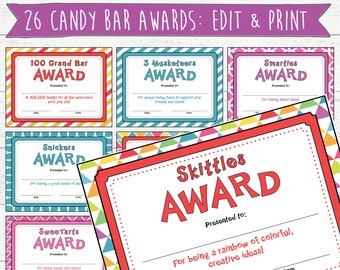 Candy Bar Award Certificates | Download, Edit and Print | Candy Awards | Classroom Awards | Student Certificates