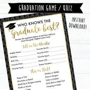 Qui connaît le meilleur jeu pour diplômés | Jeux de société pour l'obtention du diplôme | Quiz sur l'obtention du diplôme | Infos sur l'obtention du diplôme | Téléchargement instantané | Imprimable