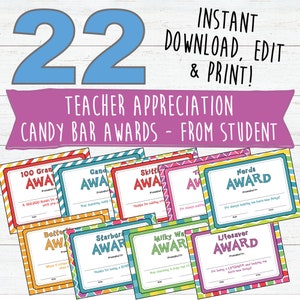 Candy Bar Award Certificates For Teachers Teacher Etsy