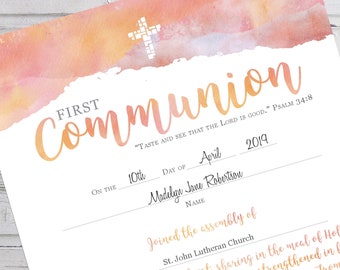 First Communion Certificate | Editable and Printable | Instant Download | Church Certificate | Religious Printables | Church Office Supplies