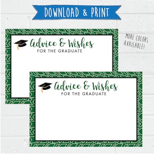 Cartes de conseils et de souhaits pour diplômés avec signe assorti - IMPRIMABLE - Vert et Blanc - Décorations de fête de remise des diplômes