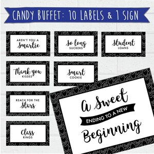 Graduation Candy Buffet Labels and Sign - Printable - Black and White - Grad Party Decor