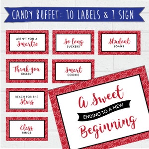 Printable Graduation Candy Signs - Red, Black and White - Grad Party Decor