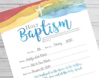 Rainbow Baptism Certificate  | Instant Download | Edit and Print | Church Certificate | Religious Printables | Christening