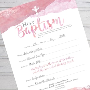 Certificado de Bautismo Rosa / Descarga Instantánea / Editar e Imprimir / Certificado de la Iglesia / Imprimibles Religiosos / Bautizo
