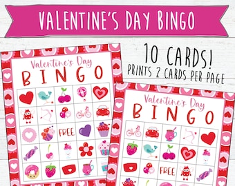 10 Valentine's Day Bingo Cards | Instant Download and Print | Valentine's Games | Printable Party Games | Classroom Games