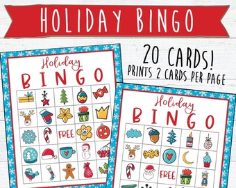 20 Carte stampabili Bingo di Natale / Carte Bingo natalizie / Download e stampa istantanei / Giochi di Natale / Giochi di vacanze / Giochi in classe