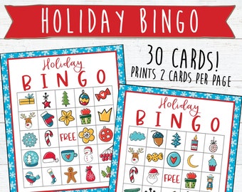 30 Christmas Bingo Printable Cards | Holiday Bingo Cards | Instant Download and Print | Christmas Games | Holiday Games | Classroom Games