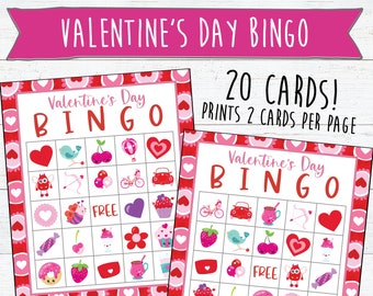20 Valentine's Day Bingo Cards | Instant Download and Print | Valentine's Games | Printable Party Games | Classroom Games